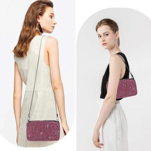 Elegant Rhinestone Evening Bag for Women - Sparkling Pink Crossbody Purse - Picture 4 of 7